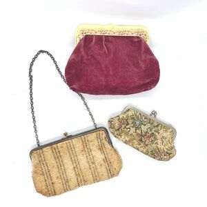 Set Of 3 Vintage Purses, Hand Beaded, Floral Bakelite, Tapestry Coin Purse READ